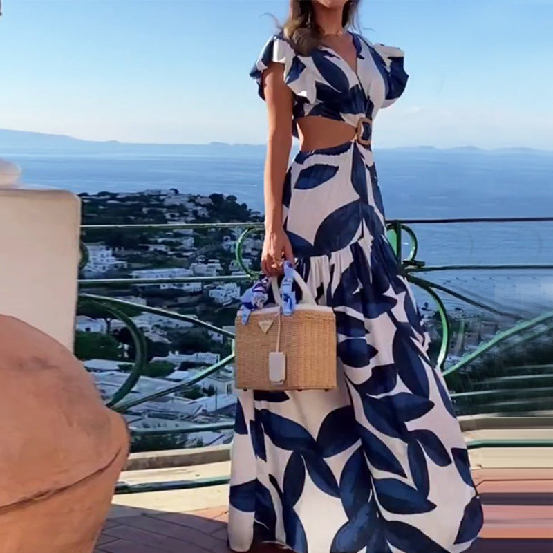 Robe maxi pour femmes avec coupe ajustée et détails de volants volumineux Levoire