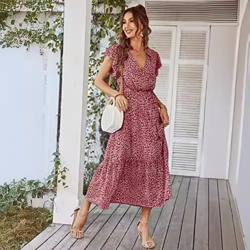 Robe maxi pour femmes avec décolleté en V profond et jupe évasée Levoire