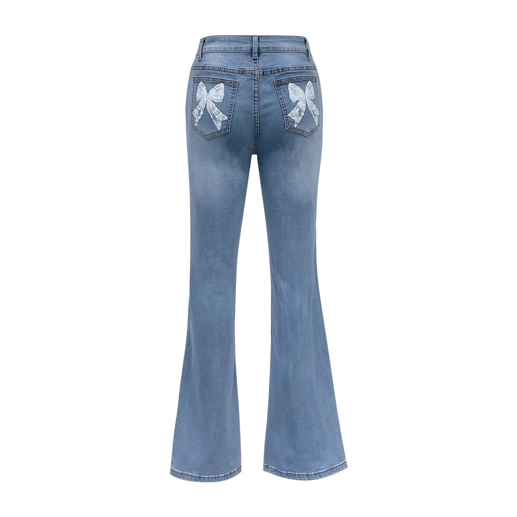 Jeans évasés pour femmes avec nœuds décoratifs Levoire