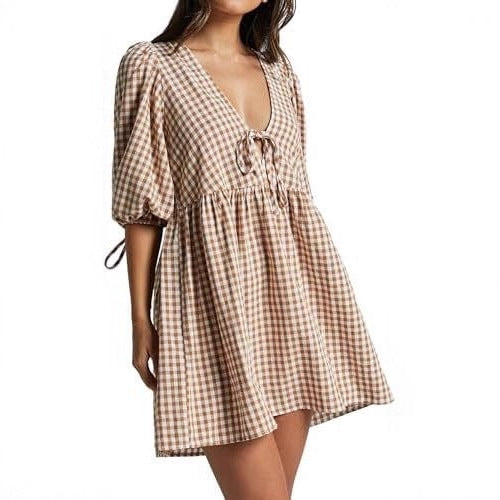 Robe décontractée pour femmes avec un col en V et des manches bouffantes Levoire