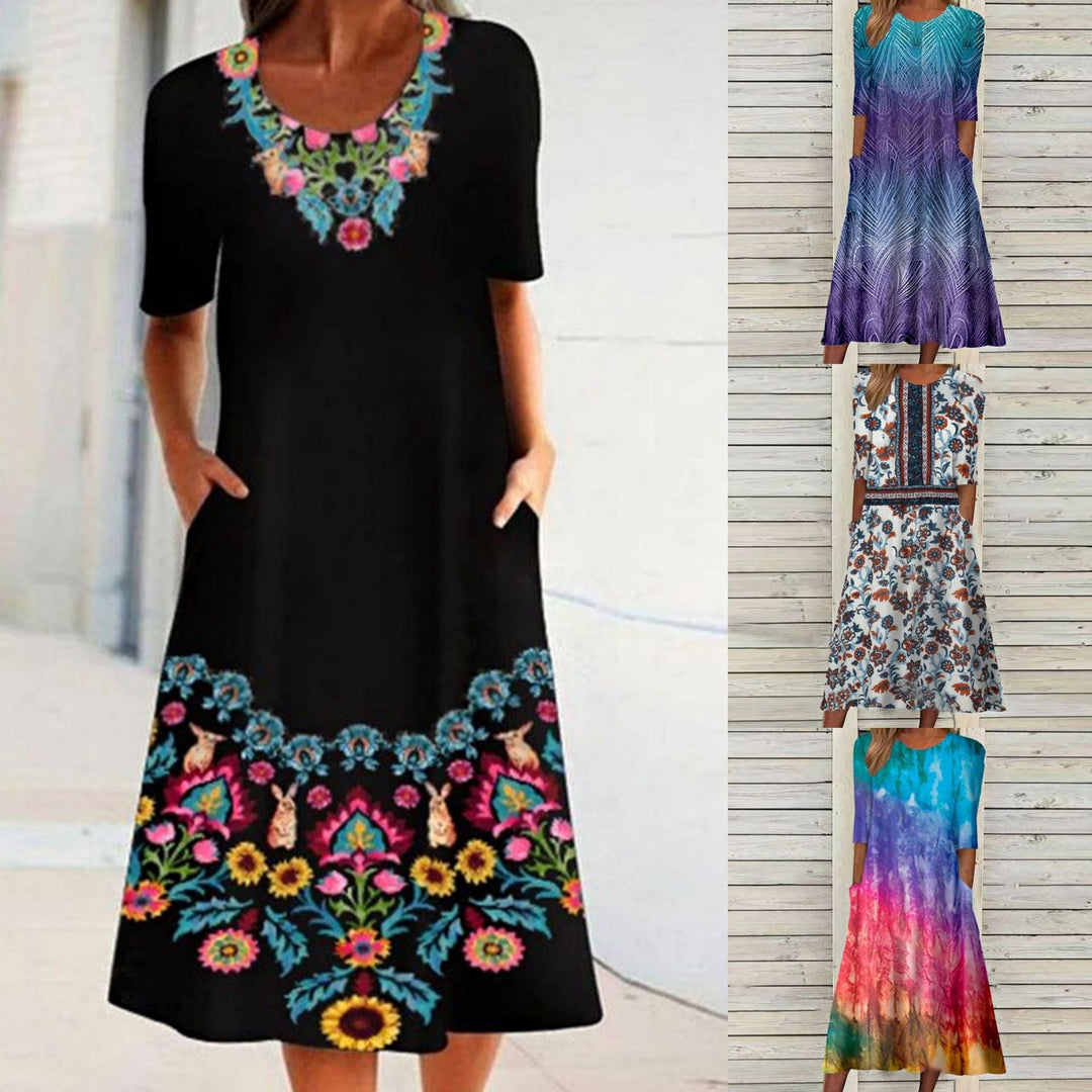 Levoire | Robe à imprimé rentouksinen à col rond à manches courtes avec poches