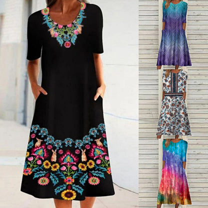 Levoire | Robe à imprimé rentouksinen à col rond à manches courtes avec poches