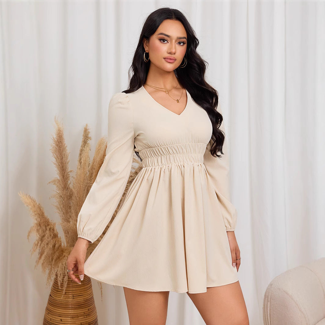 Robe midi décontractée pour femme avec taille lisse et élégantes manches bouffantes Levoire