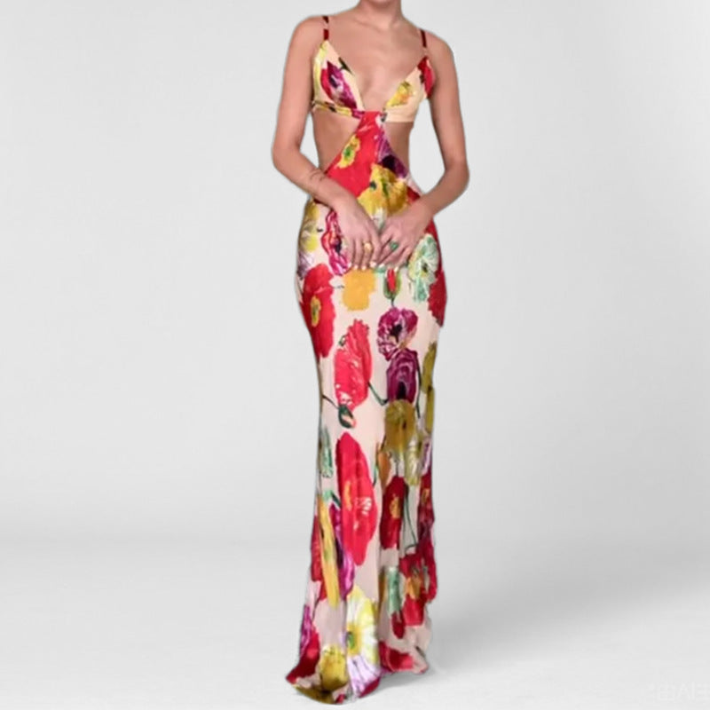 Robe Maxi Élégante Femme avec Découpe Florale et Design Découpé Levoire