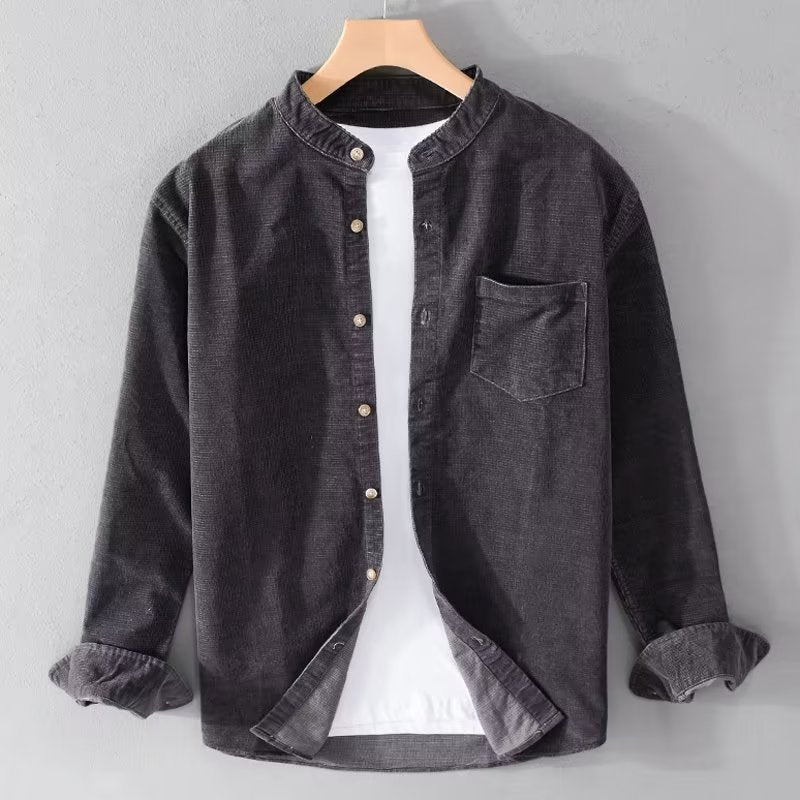 Veste chemise en corduroy pour femmes avec col montant moderne et poche poitrine pratique Levoire