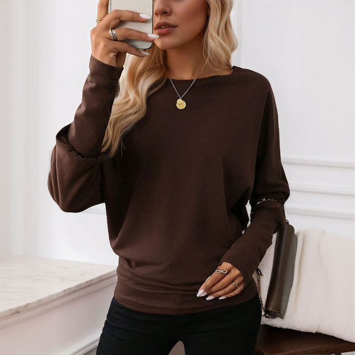 Chemise féminine surdimensionnée à manches longues avec un élégant col rond et un design décontracté Levoire