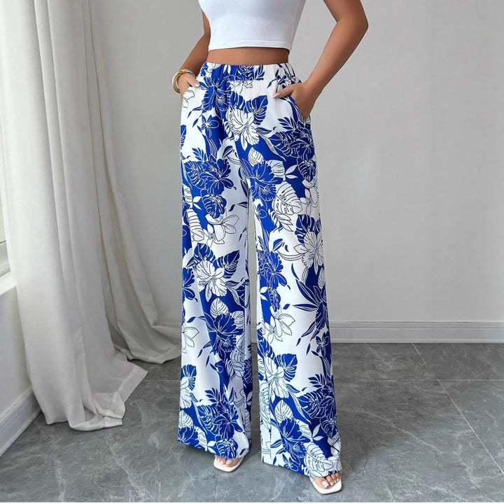Pantalons palazzo taille haute pour femmes avec motif floral et poches latérales Levoire