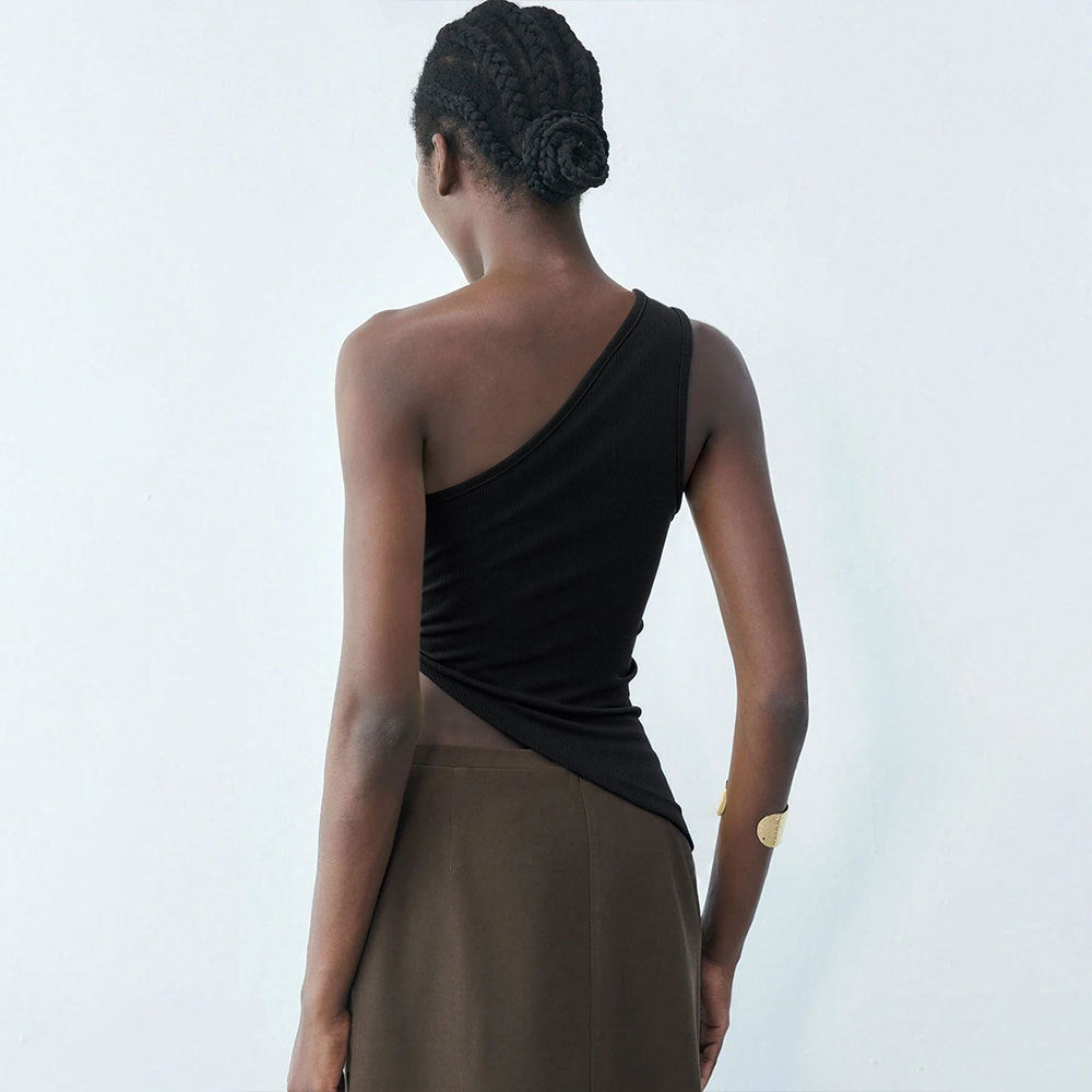 Haut asymétrique pour femmes avec détail élégant en torsion Levoire