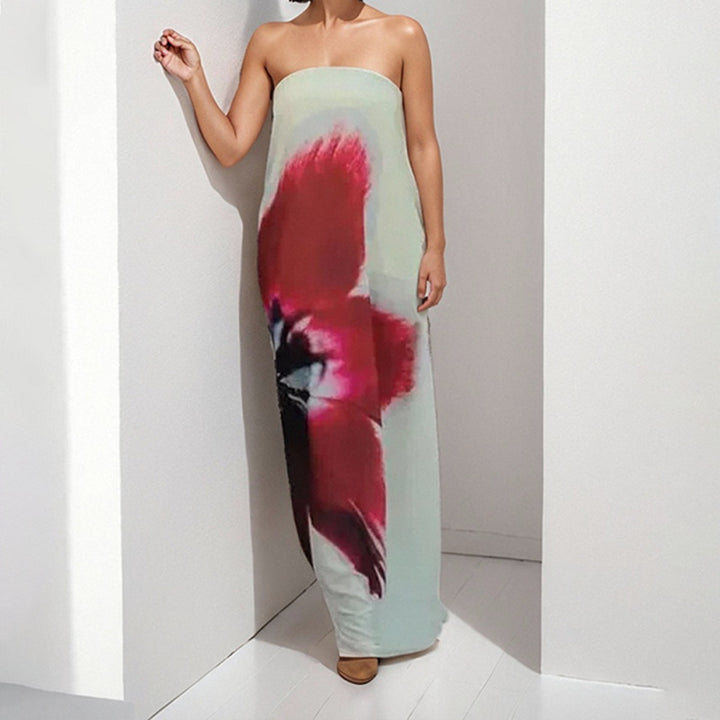 Robe maxi sans bretelles pour femmes avec imprimé floral et tissu fluide Levoire