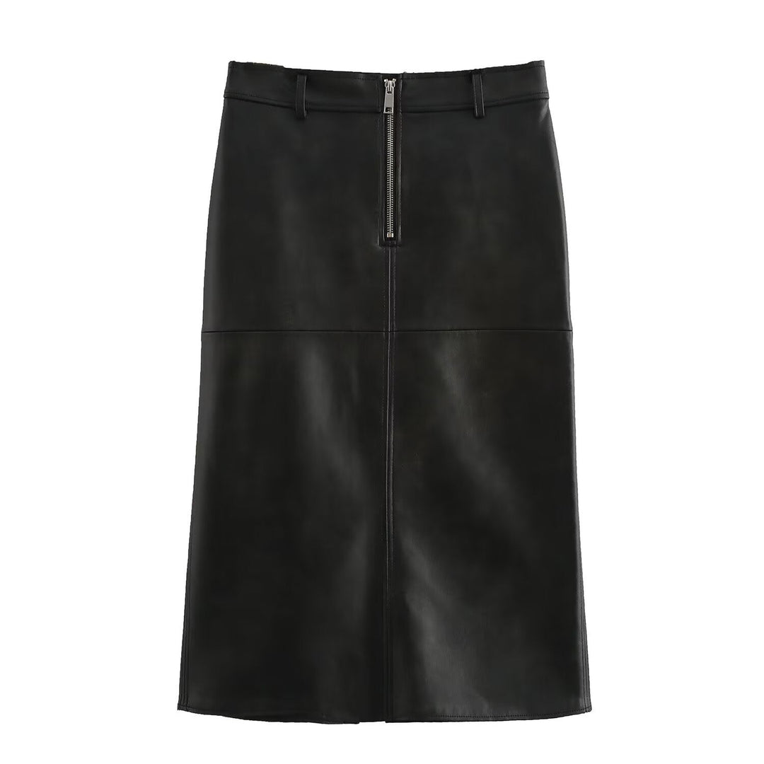 Levoire | Jupe midi en simili cuir légère tendance noir