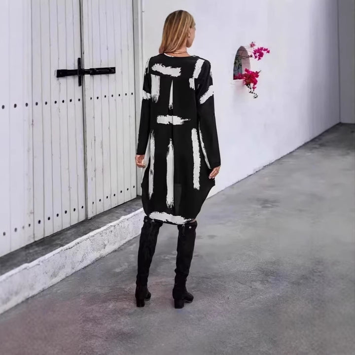 Robe longue à manches longues pour femmes avec un design créatif de coups de pinceau Levoire