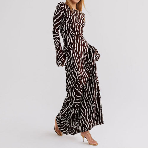 Robe Maxi Longue pour Femmes avec Imprimé Animal et Tissu Scintillant Levoire