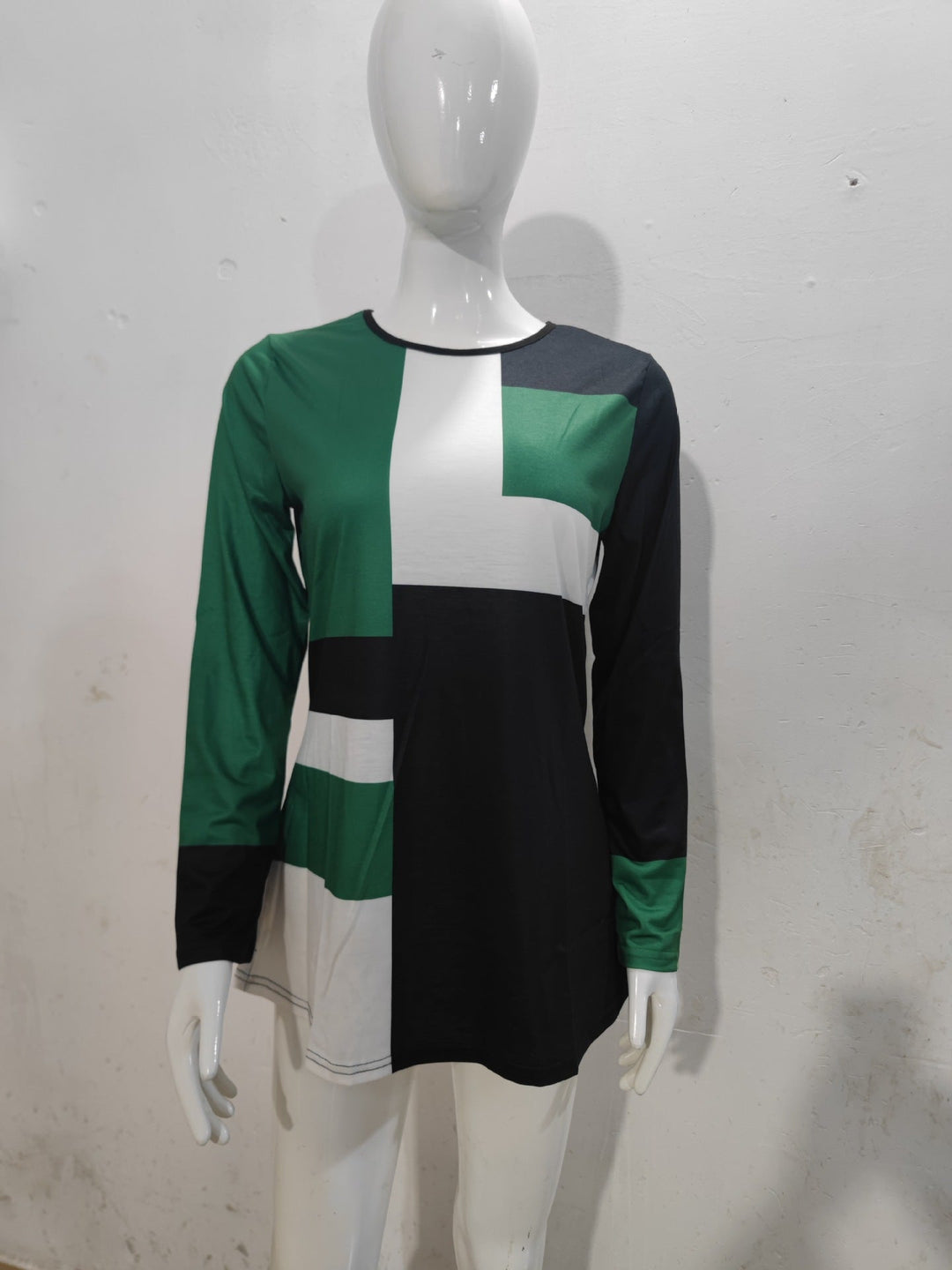 Levoire | T-shirt à col rond à motifs tendance à manches longues Vert
