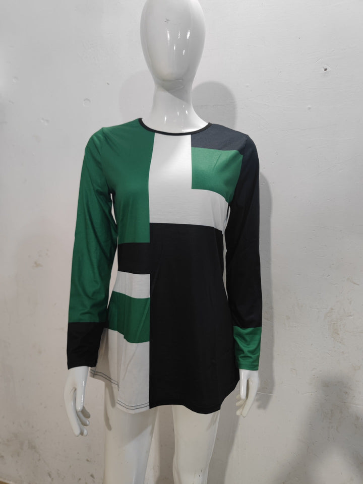 Levoire | T-shirt à col rond à motifs tendance à manches longues Vert