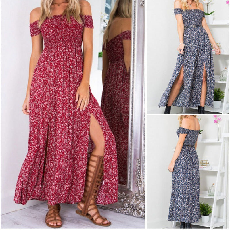 Robe maxi pour femmes avec un motif floral délicatement détaillé et une fente sur le côté Levoire