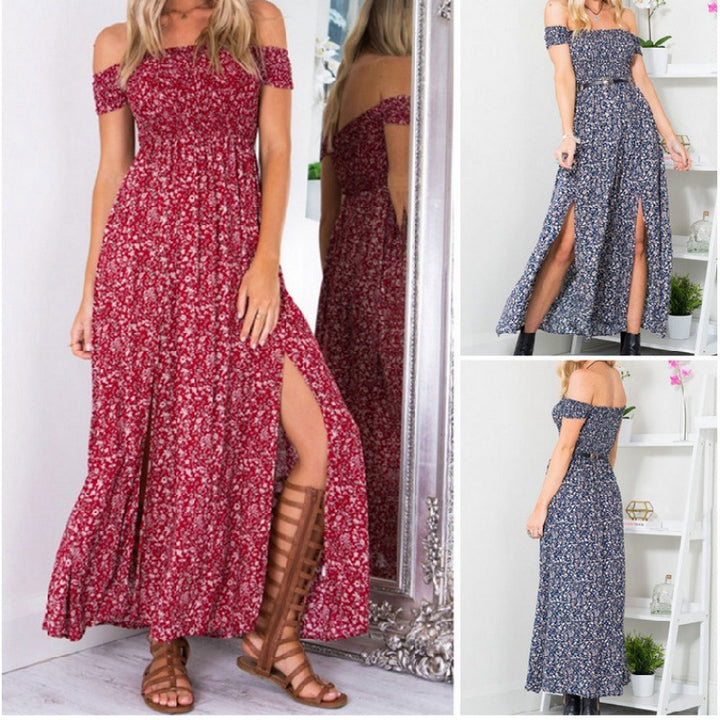 Robe maxi pour femmes avec un motif floral délicatement détaillé et une fente sur le côté Levoire