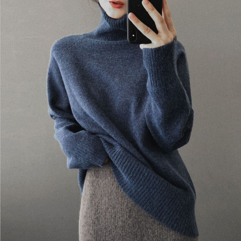 Levoire | Tendance Mode Femme En Tricot Avec Col Haut Bleu foncé Une taille