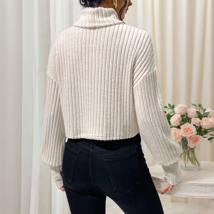 Sweat cropped femme avec col haut et structure de fines côtes Levoire
