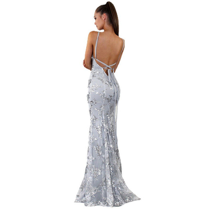 Levoire | Sensuelli V-découpe Dos-nu Paljetti Ceinture Robe