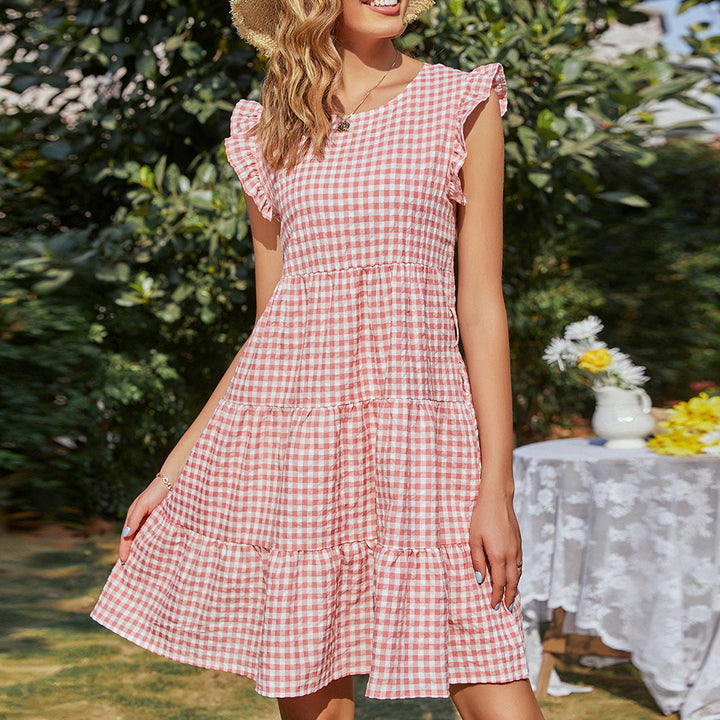 Robe à carreaux sans manches pour femmes avec jupe évasée Levoire
