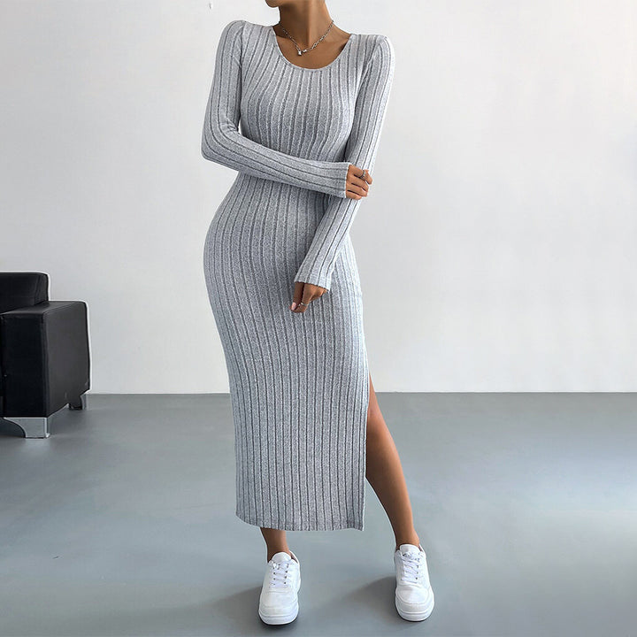 Robe maxi en maille pour femme avec manches longues et fente latérale Levoire