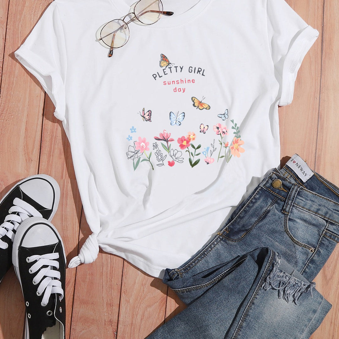 T-shirt pour femmes avec imprimé floral ludique et imprimé élégant Levoire