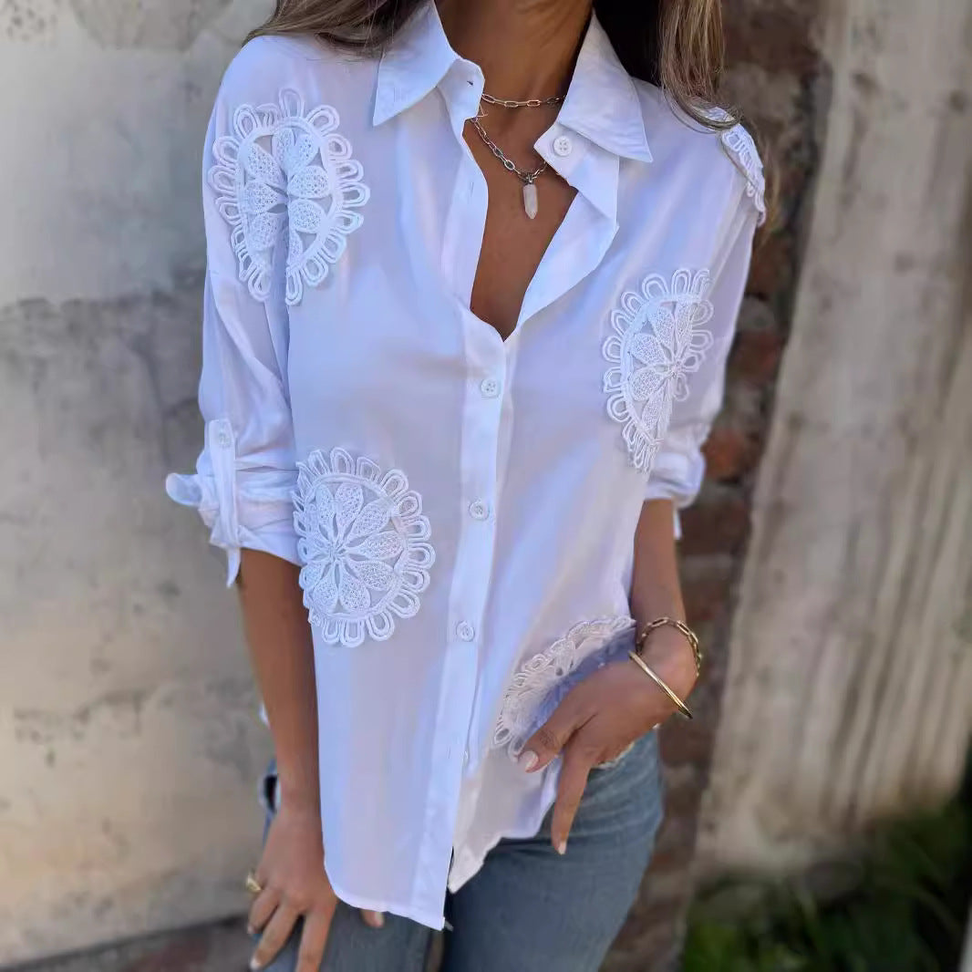 Blouse Élégante pour Femmes avec Application de Dentelle Artistique Levoire