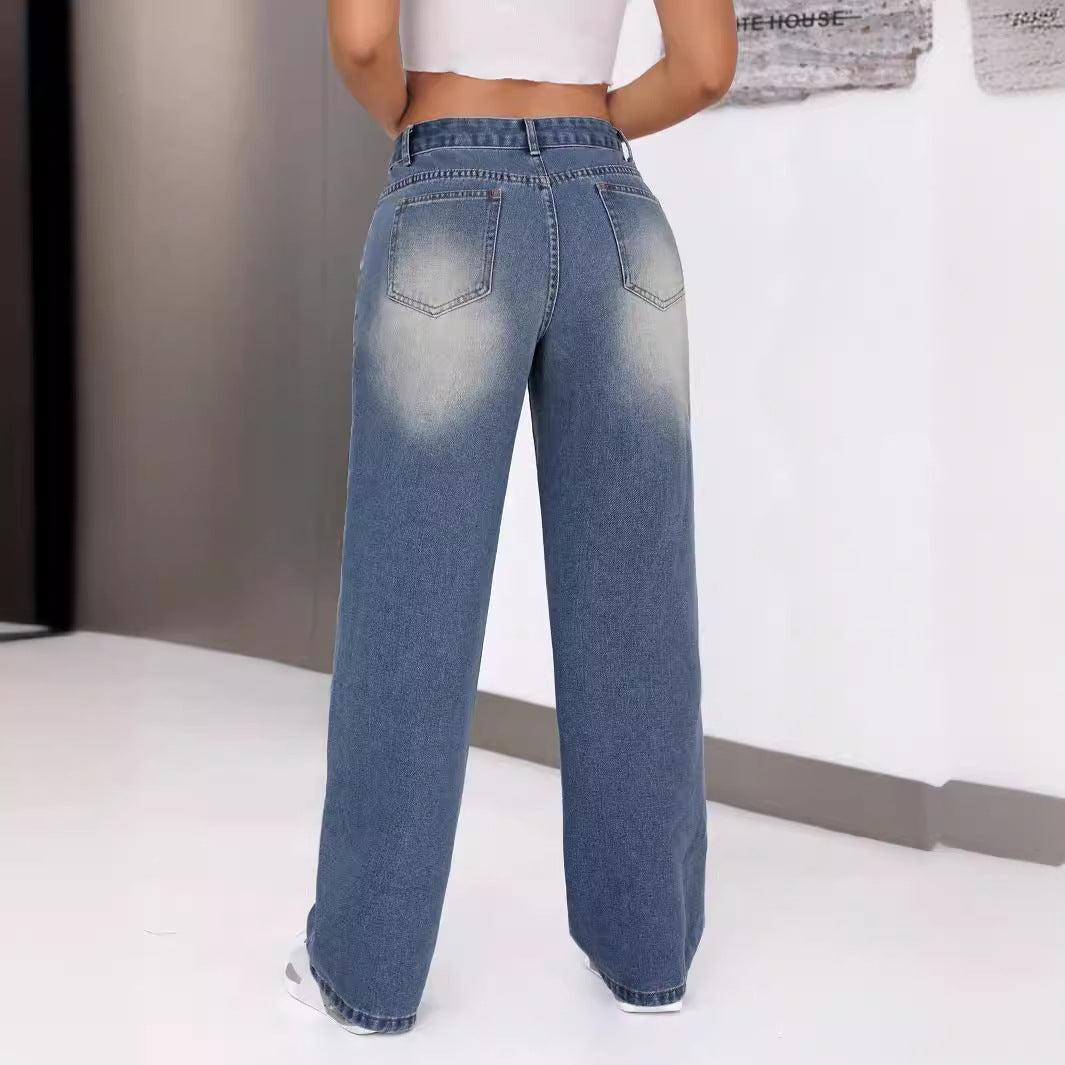 Jeans à coupe large pour femmes avec lettrage stylé Levoire