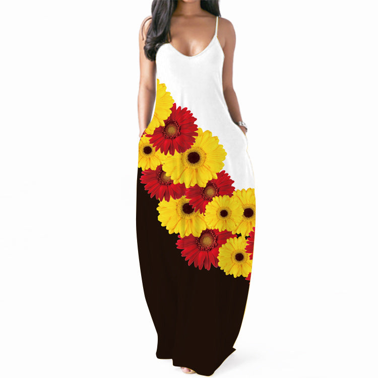 Robe maxi femme avec accents floraux et poches latérales sophistiquées Levoire