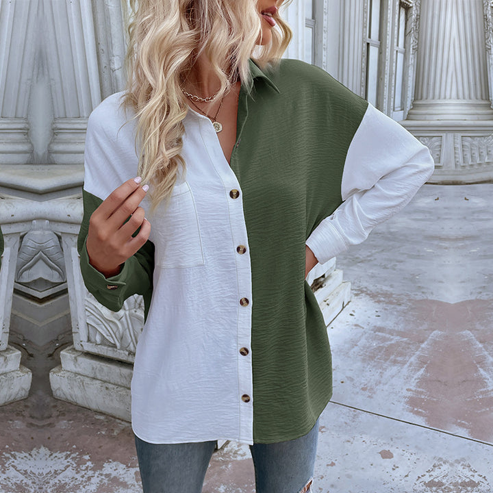 Chemise blouse oversize pour femmes avec deux designs de couleur et détails de boutons à la mode Levoire