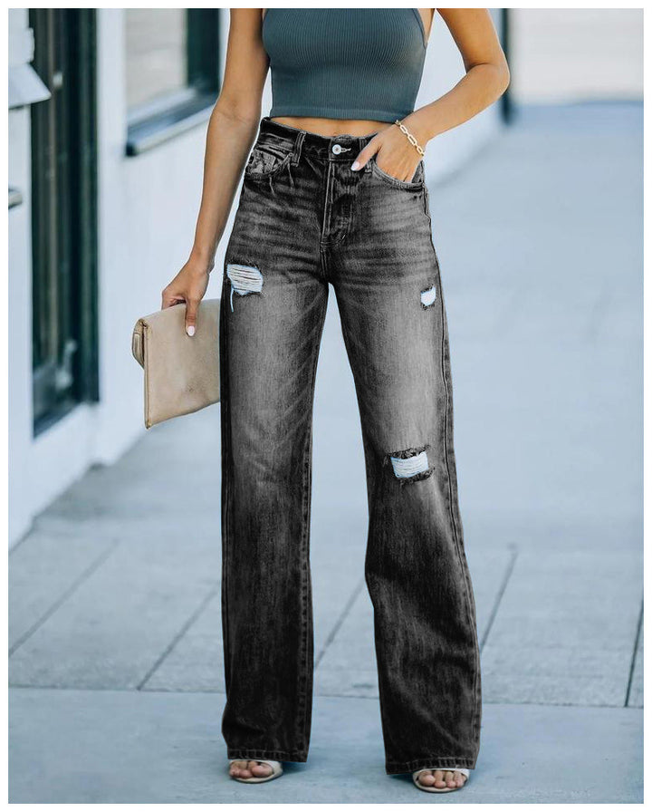 Jeans femmes à coupe large avec détails déchirés Levoire