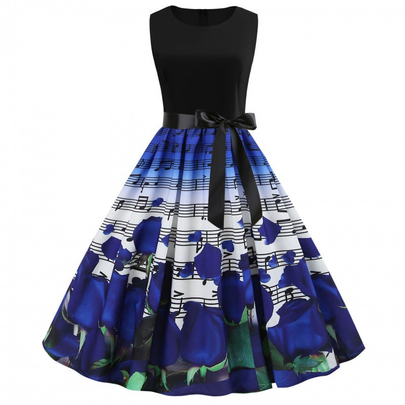 Robe midi femme avec design floral rose et impression de note harmonieuse Levoire