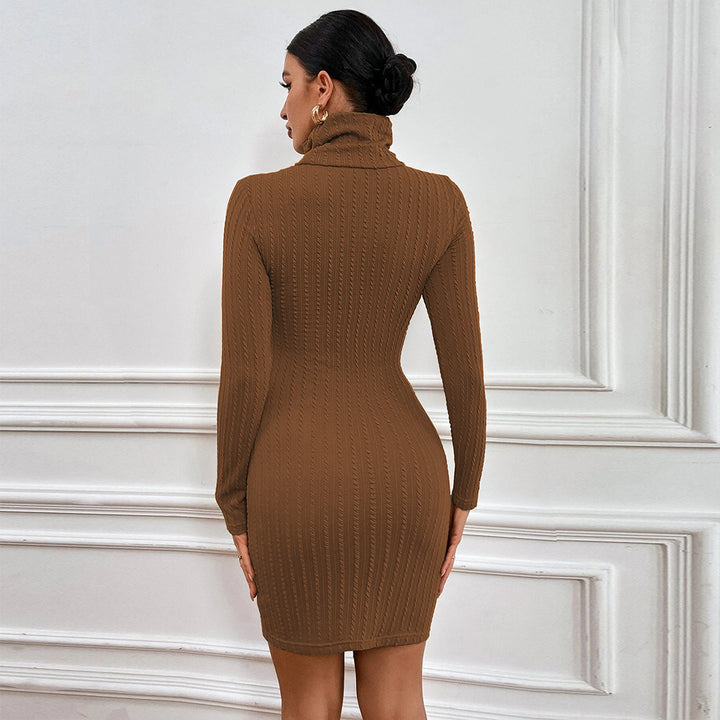 Robe en tricot pour femme avec col roulé élégant et détails décolletés à la mode Levoire