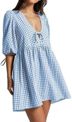 Robe décontractée pour femmes avec un col en V et des manches bouffantes Levoire