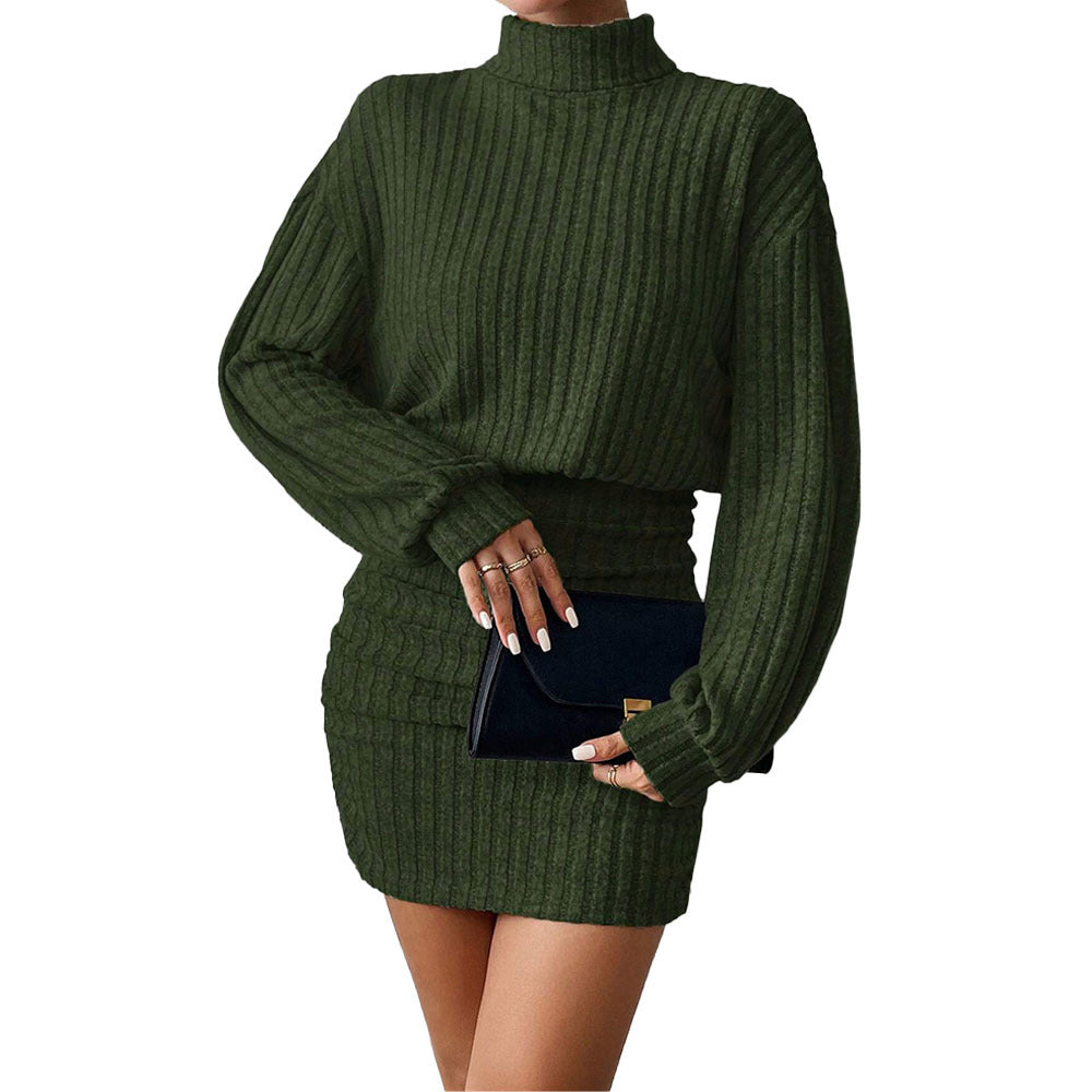 Robe tricotée pour femmes avec col montant et élégant motif en rib Levoire