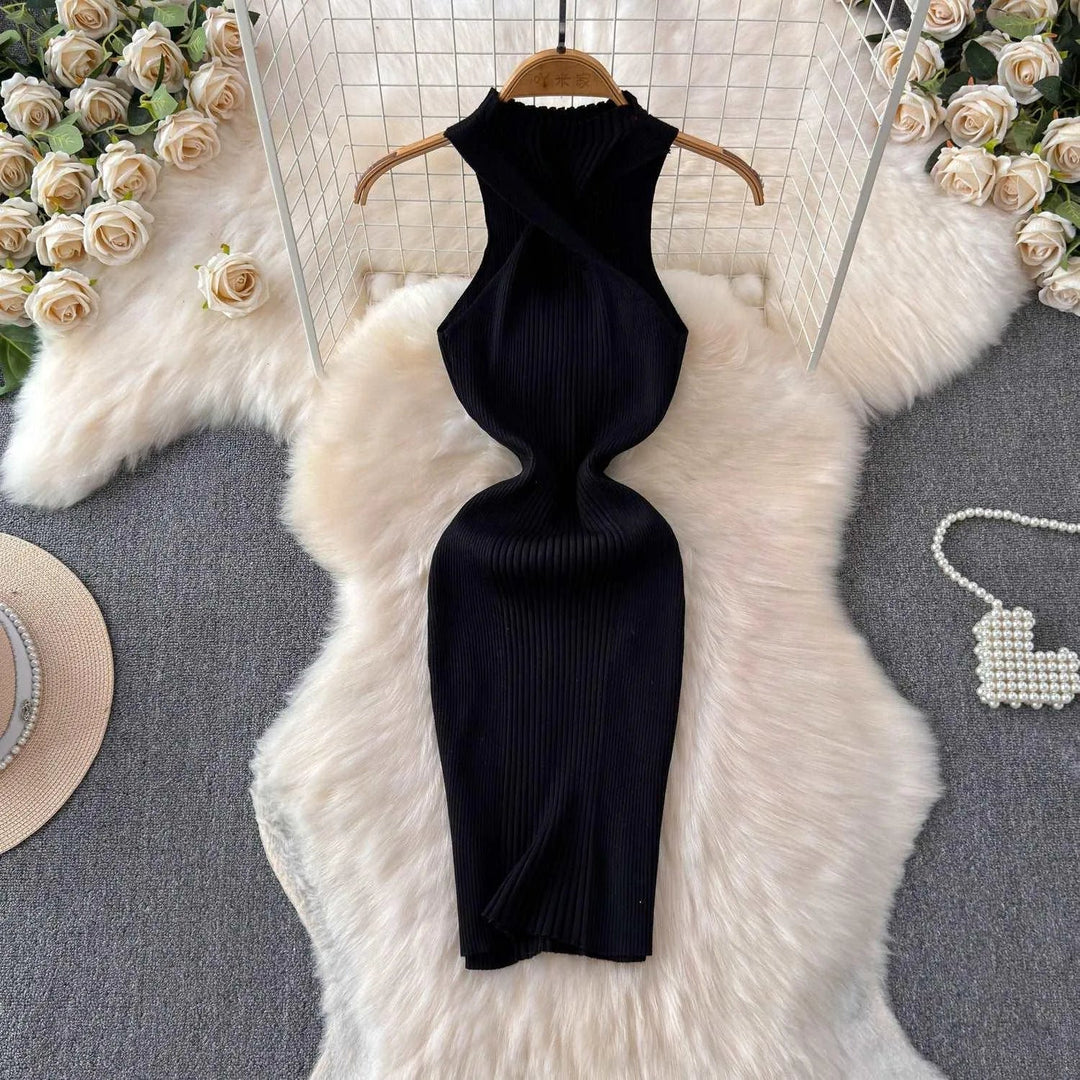 Levoire | Tenue de soirée à encolure américaine en tricot Noir Taille libre