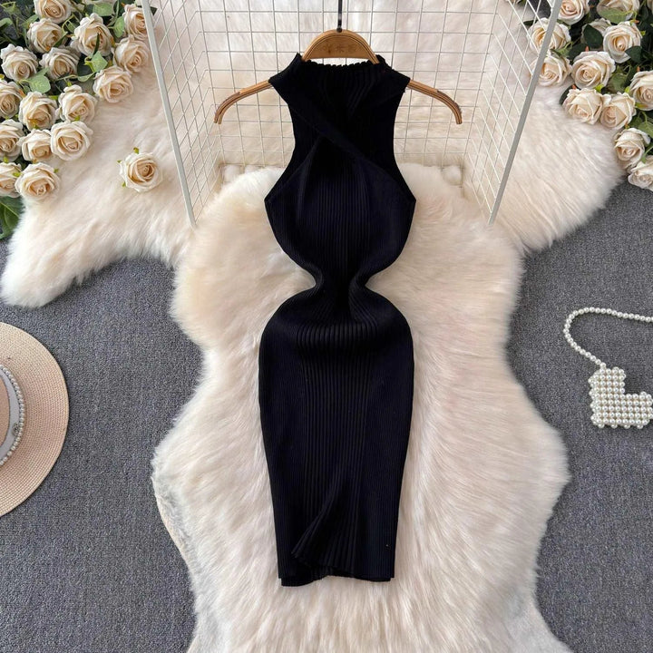 Levoire | Tenue de soirée à encolure américaine en tricot Noir Taille libre