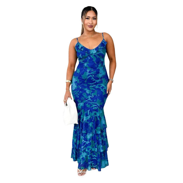 Robe maxi femme avec jupe volumineuse et détails en volants raffinés Levoire