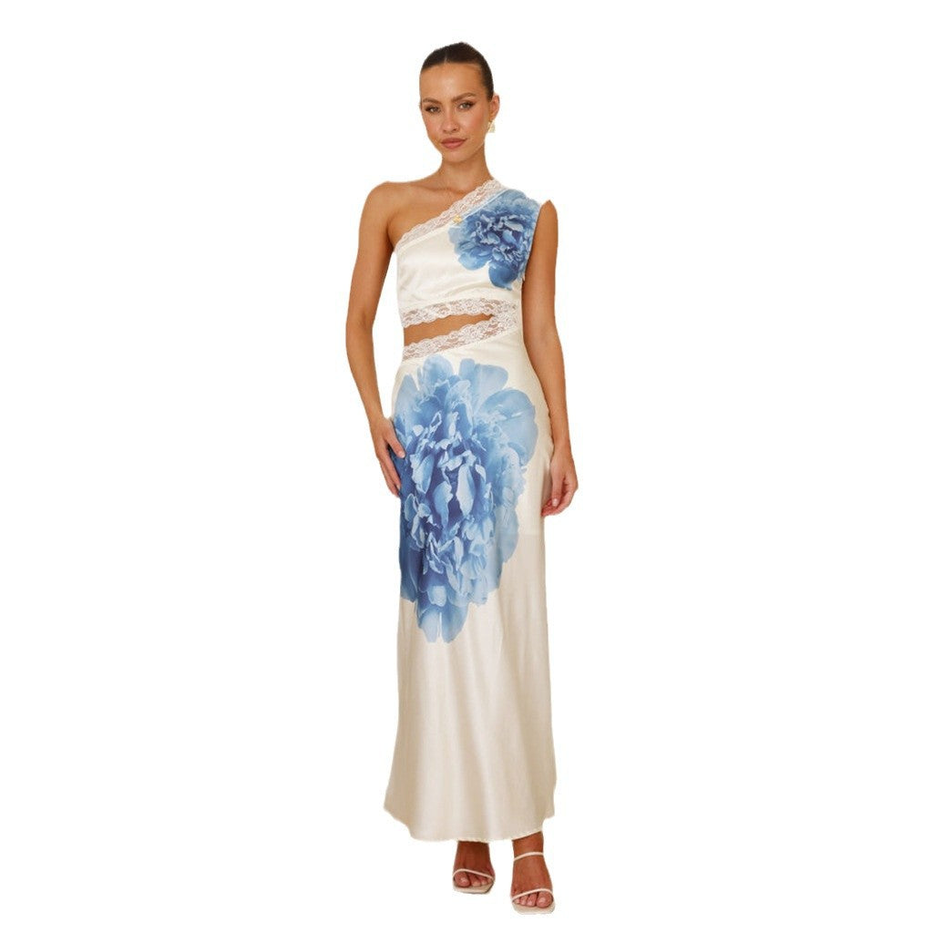Robe de soirée élégante pour femme avec un design asymétrique et des détails en dentelle de luxe Levoire