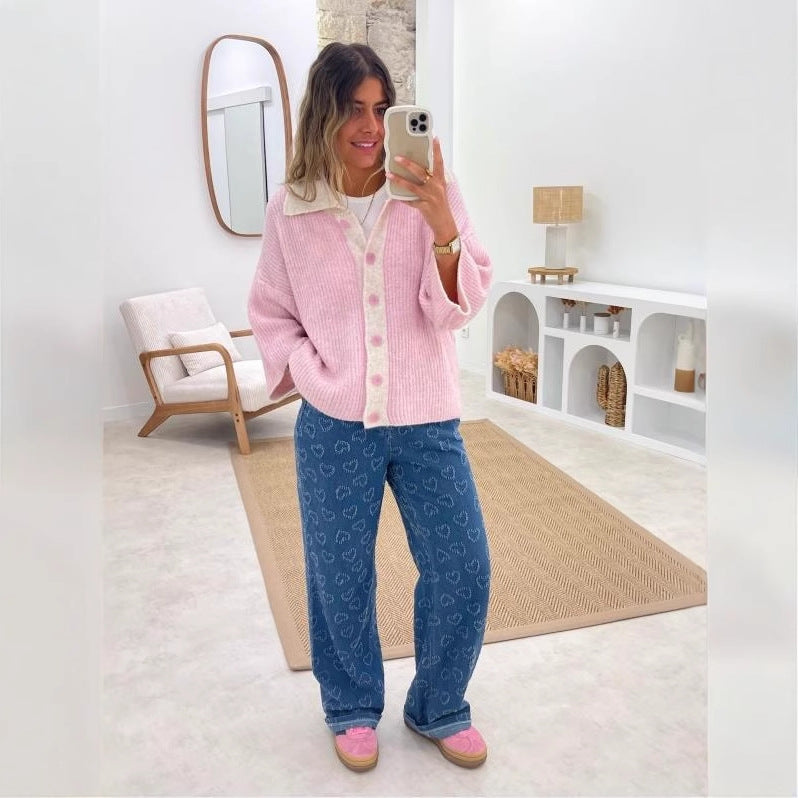 Jeans pour femmes à coupe décontractée avec motif floral Levoire