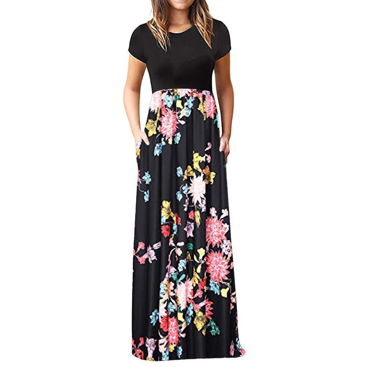 Levoire | Jupe longue remarquable Vente chaude Couleur Robe Fond noir avec des fleurs roses
