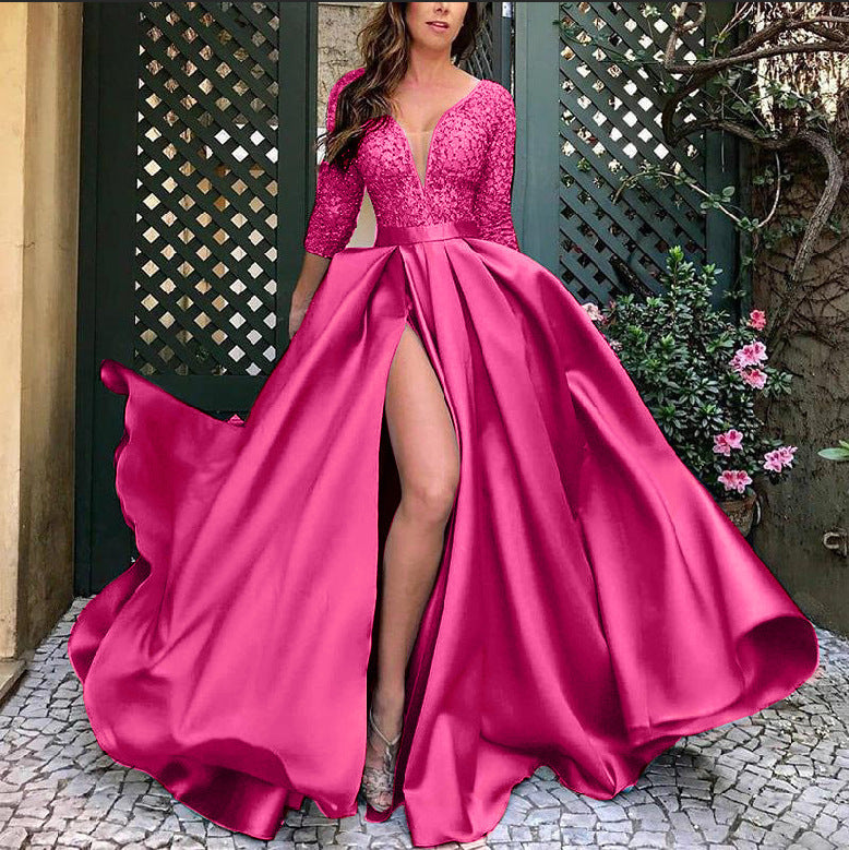 Levoire | Robe à col en V robe de soirée robe de fête Magenta