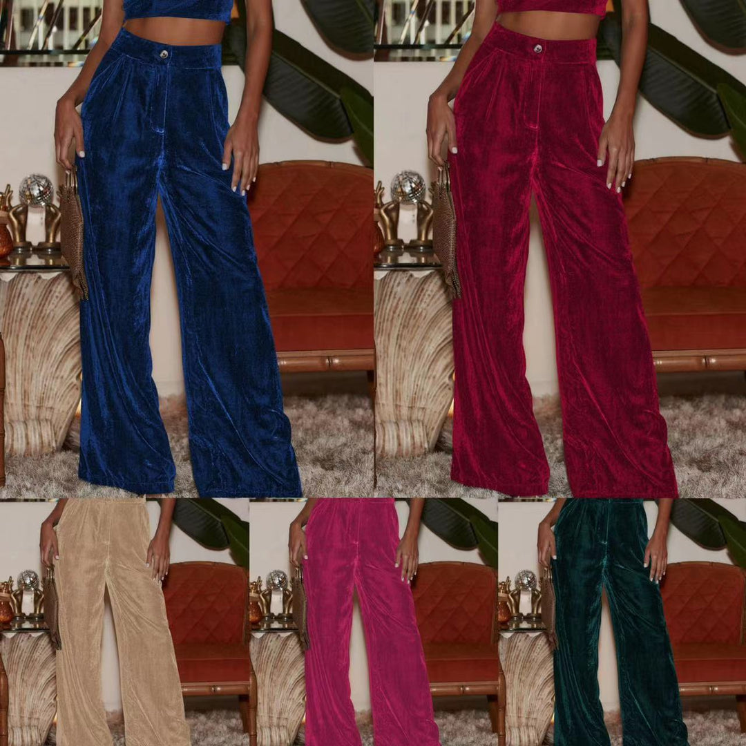 Pantalons en velours large élégant pour femmes avec de hautes fentes Levoire