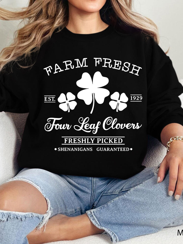 Sweat-shirt de loisirs pour femmes avec motif de trèfle inspiré du vintage et coupe confortable Levoire