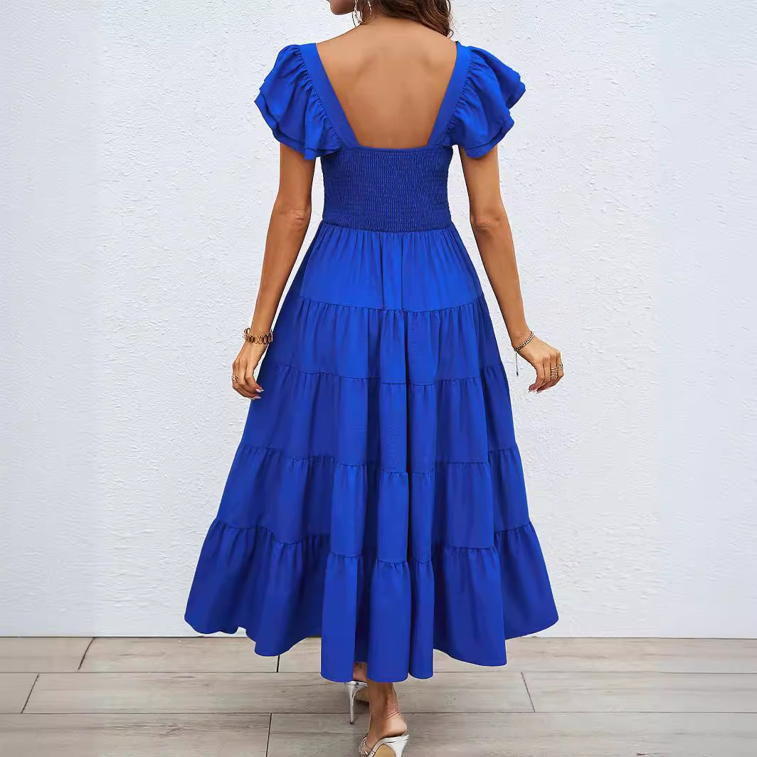 Robe maxi pour femmes avec des manches bouffantes volumineuses et un corps froncé Levoire