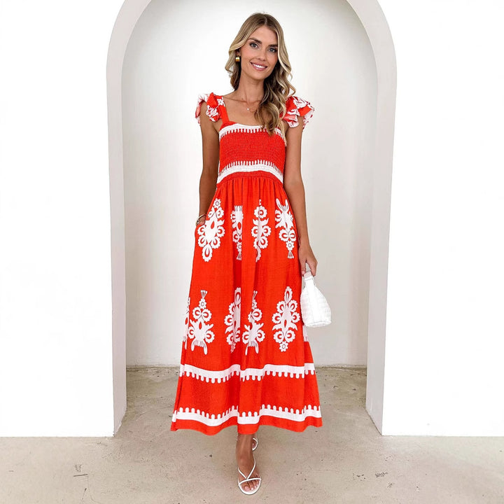 Robe maxi femme avec design décolleté et motifs floraux Levoire