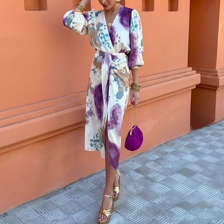 Robe élégante évasée pour femmes avec motif floral et manches larges Levoire