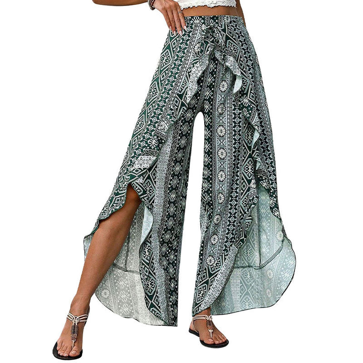 Pantalons palazzo pour femmes avec coupe asymétrique et motif floral Levoire