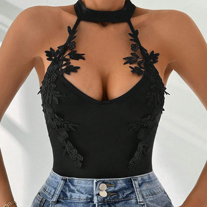 Body-halter pour femme avec accents en dentelle florale et décolleté en V profond Levoire