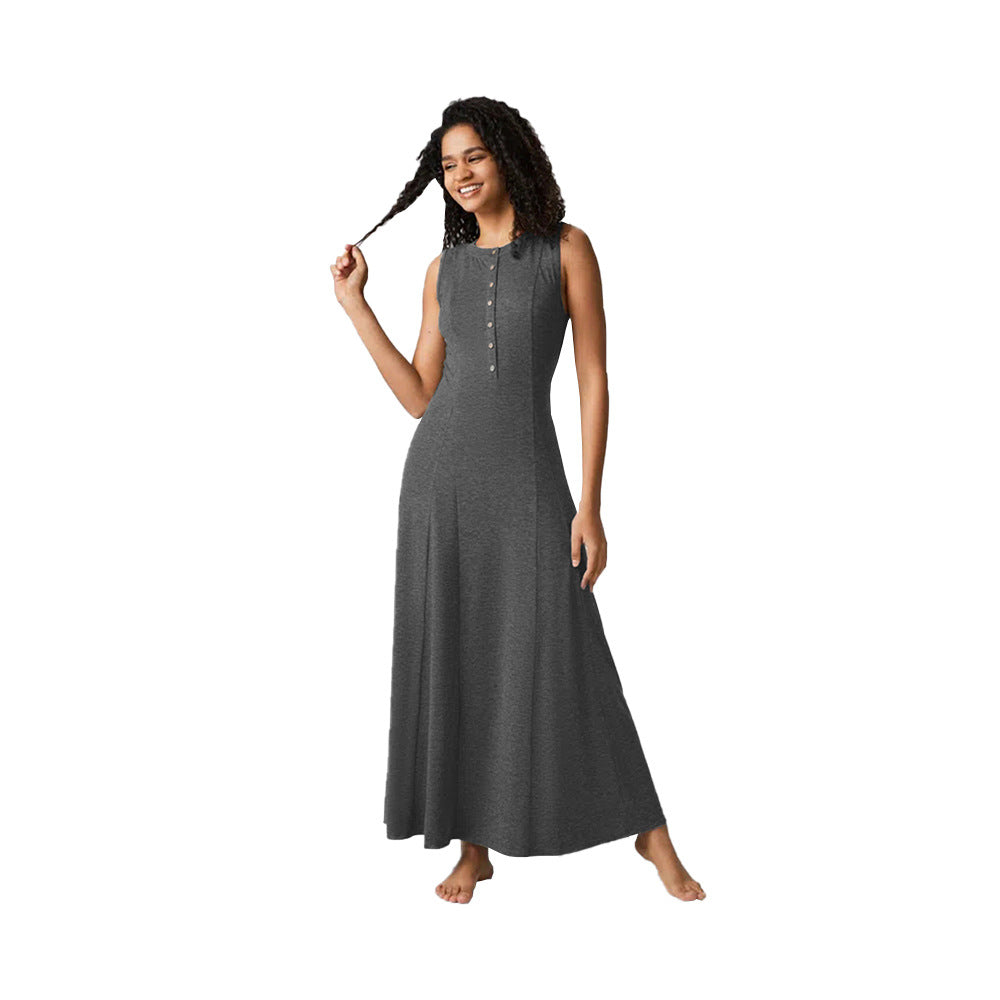 Robe maxi femme avec patte de boutonnage et coupe flatteuse pour la silhouette Levoire